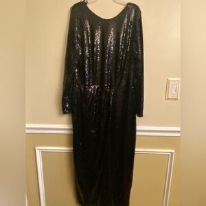 Eloquii black, size 16 sequined dress, fully lined, zip V-neck back, long sleeve